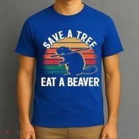 Save A Tree Eat A Beaver Cute Funny Nature Cute Gift T-Shirt thumb 3