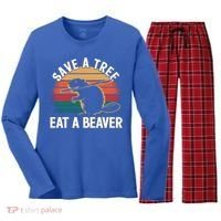 Save A Tree Eat A Beaver Cute Funny Nature Cute Gift Women's Long Sleeve Flannel Pajama Set  thumb 0