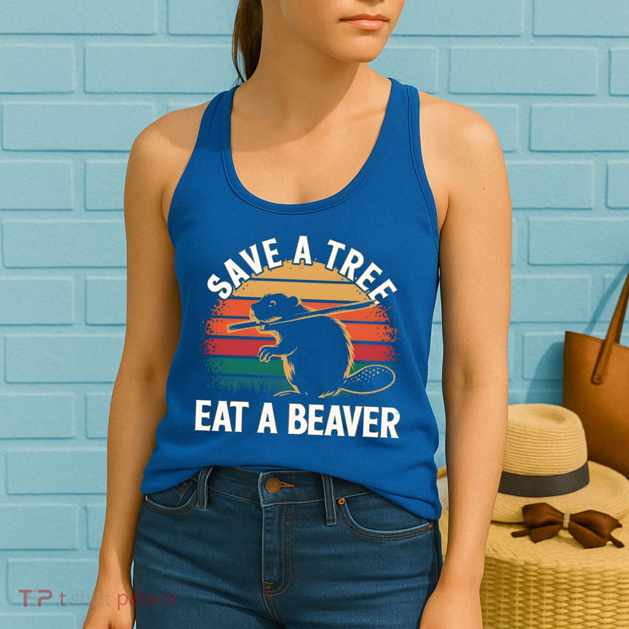 Save A Tree Eat A Beaver Cute Funny Nature Cute Gift Women's Tank Top