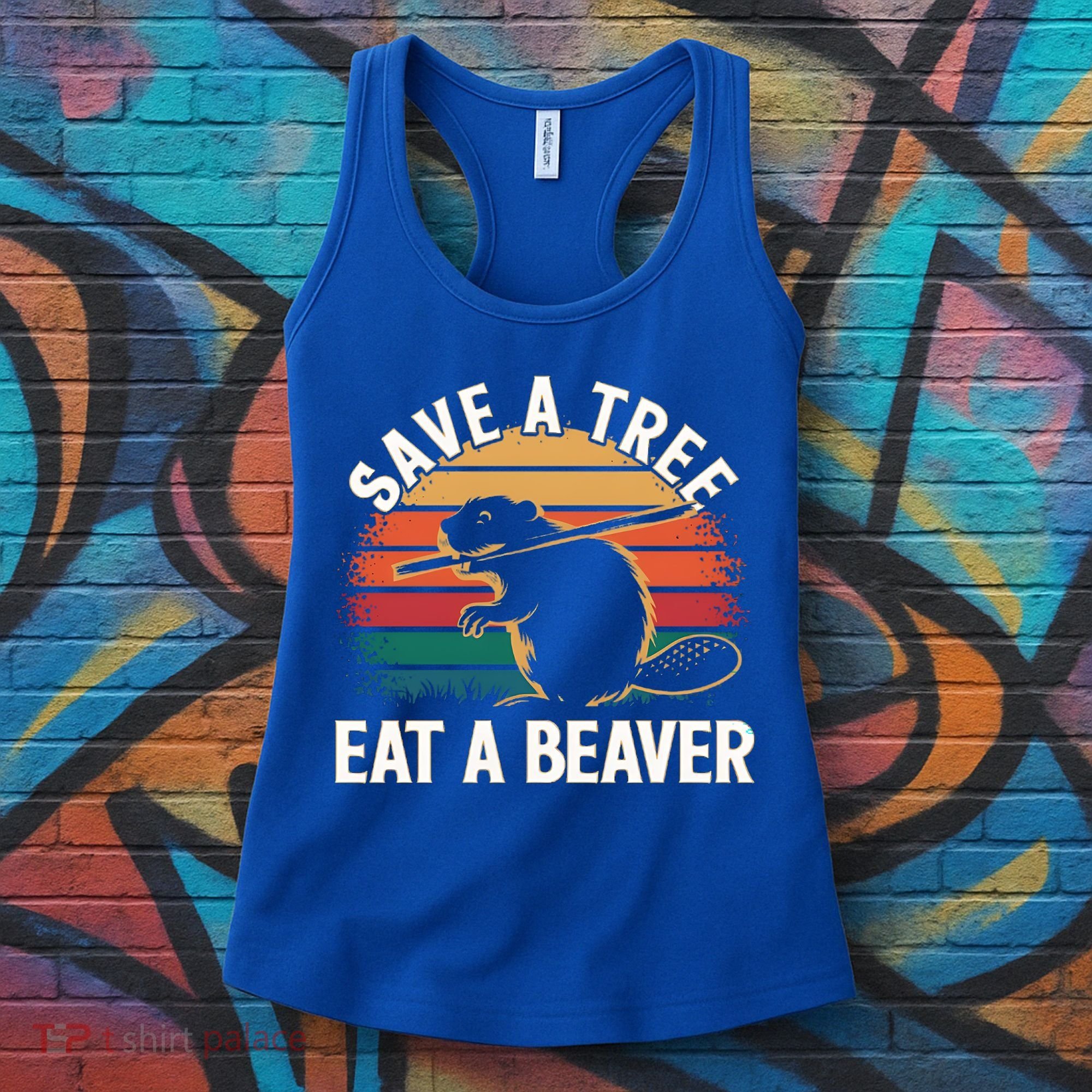 Save A Tree Eat A Beaver Cute Funny Nature Cute Gift Women's Tank Top