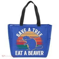 Save A Tree Eat A Beaver Cute Funny Nature Cute Gift Tote Bag thumb 0