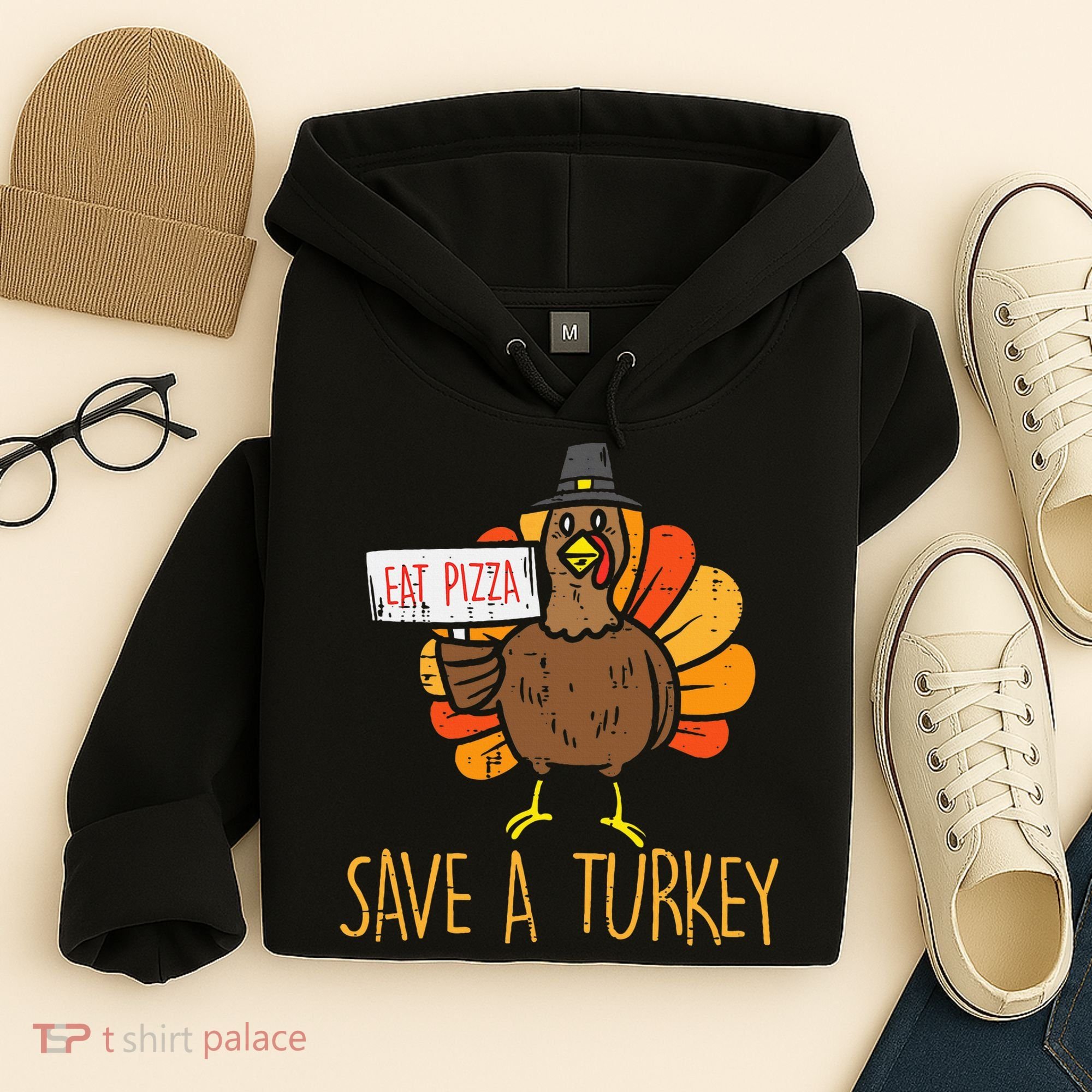 Save A Turkey Eat Pizza Funny Thanksgiving Hoodie