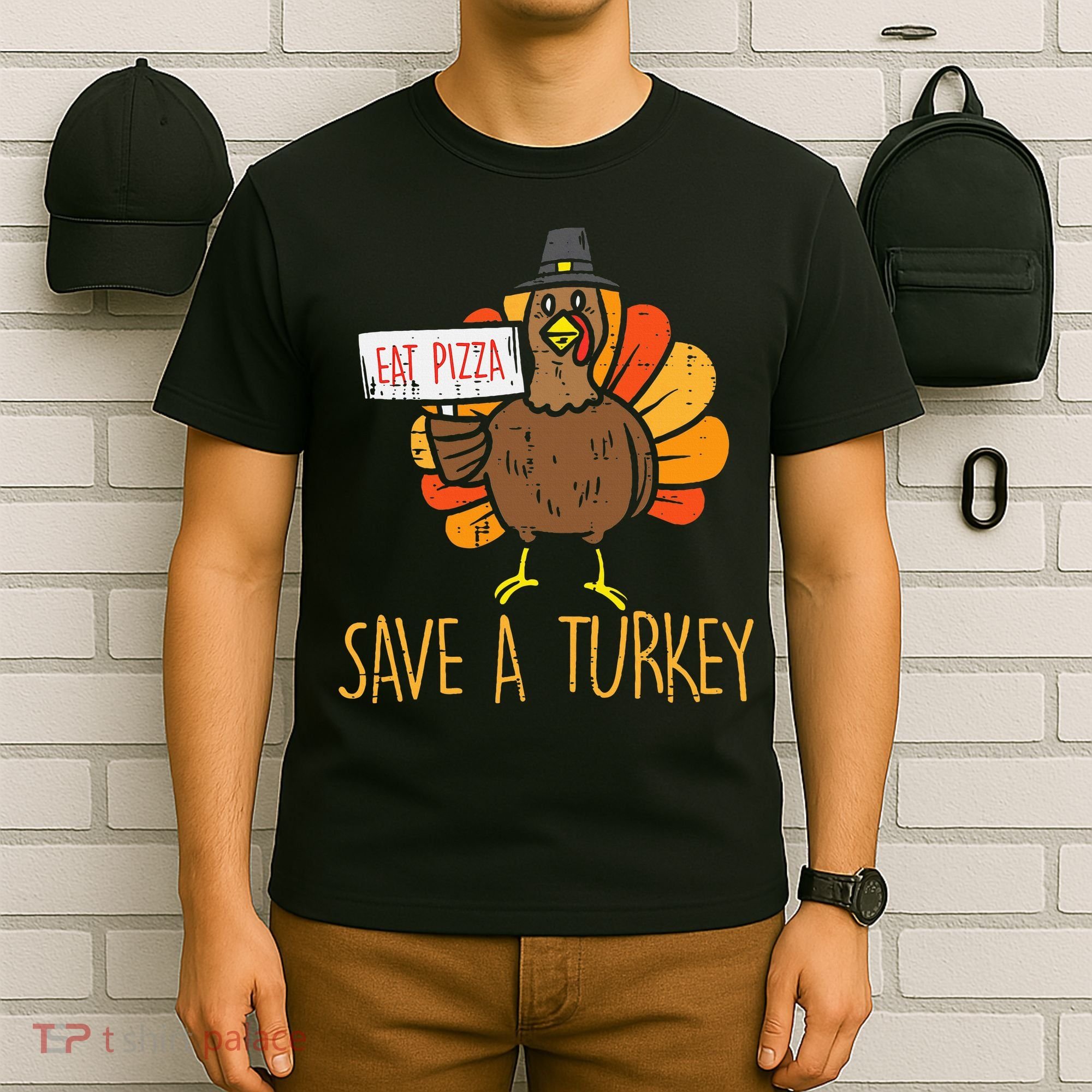 Save A Turkey Eat Pizza Funny Thanksgiving T-Shirt