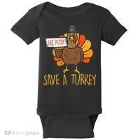 Save A Turkey Eat Pizza Funny Thanksgiving Baby Bodysuit thumb 0