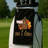 Save A Turkey Eat Pizza Funny Thanksgiving Golf Towel thumb 2
