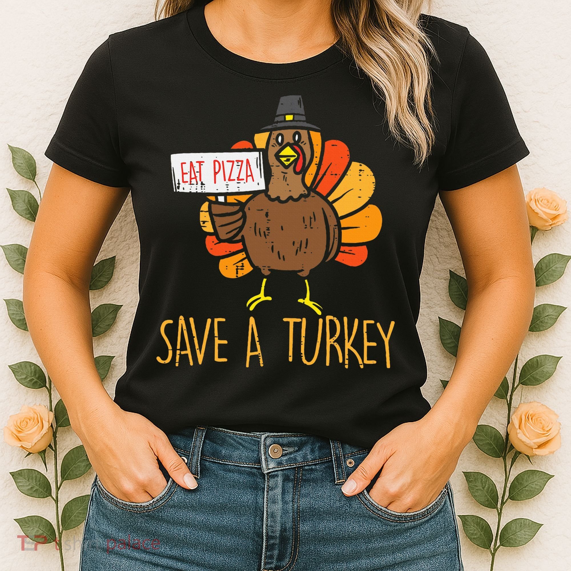 Save A Turkey Eat Pizza Funny Thanksgiving Women's T-Shirt
