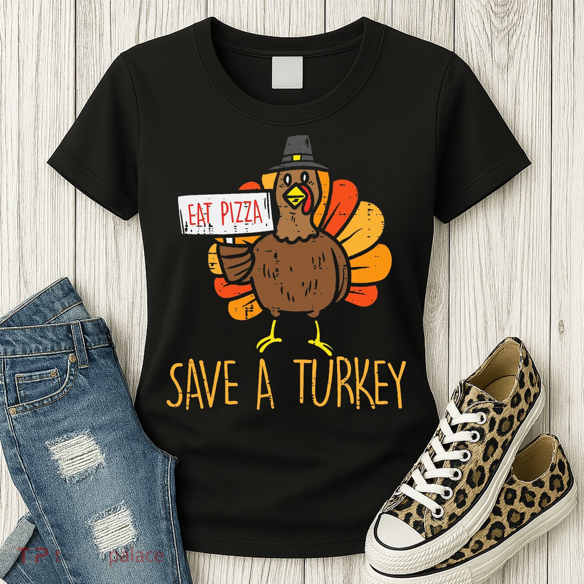 Save A Turkey Eat Pizza Funny Thanksgiving Women's T-Shirt