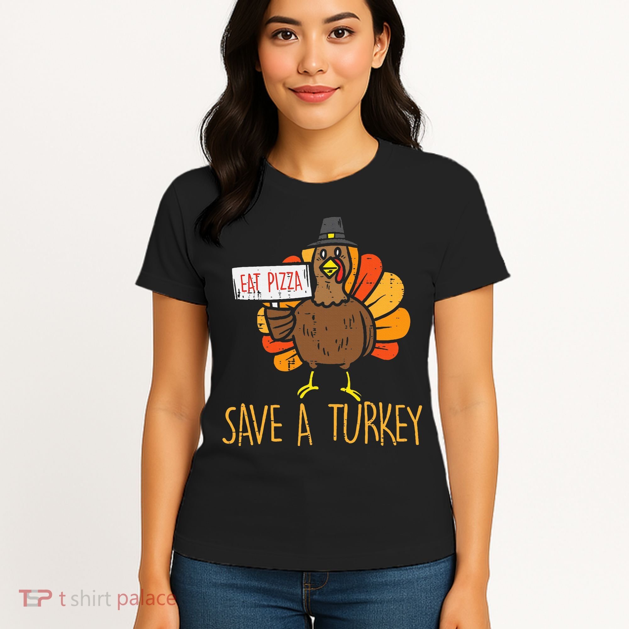 Save A Turkey Eat Pizza Funny Thanksgiving Women's T-Shirt