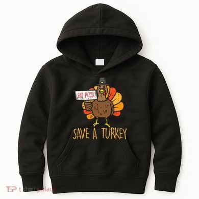 Save A Turkey Eat Pizza Funny Thanksgiving Kids Hoodie