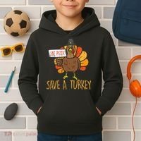 Save A Turkey Eat Pizza Funny Thanksgiving Kids Hoodie thumb 2