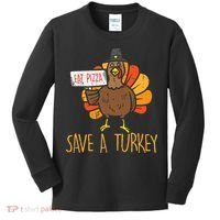 Save A Turkey Eat Pizza Funny Thanksgiving Kids Long Sleeve Shirt thumb 0