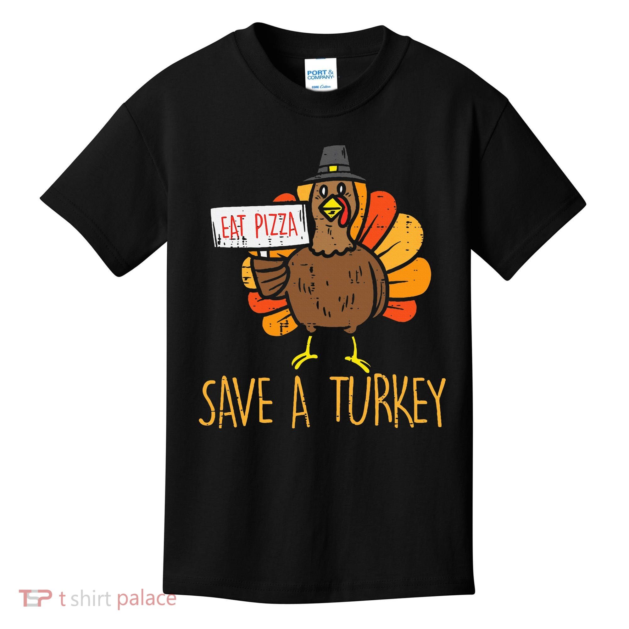 Save A Turkey Eat Pizza Funny Thanksgiving Kids T-Shirt