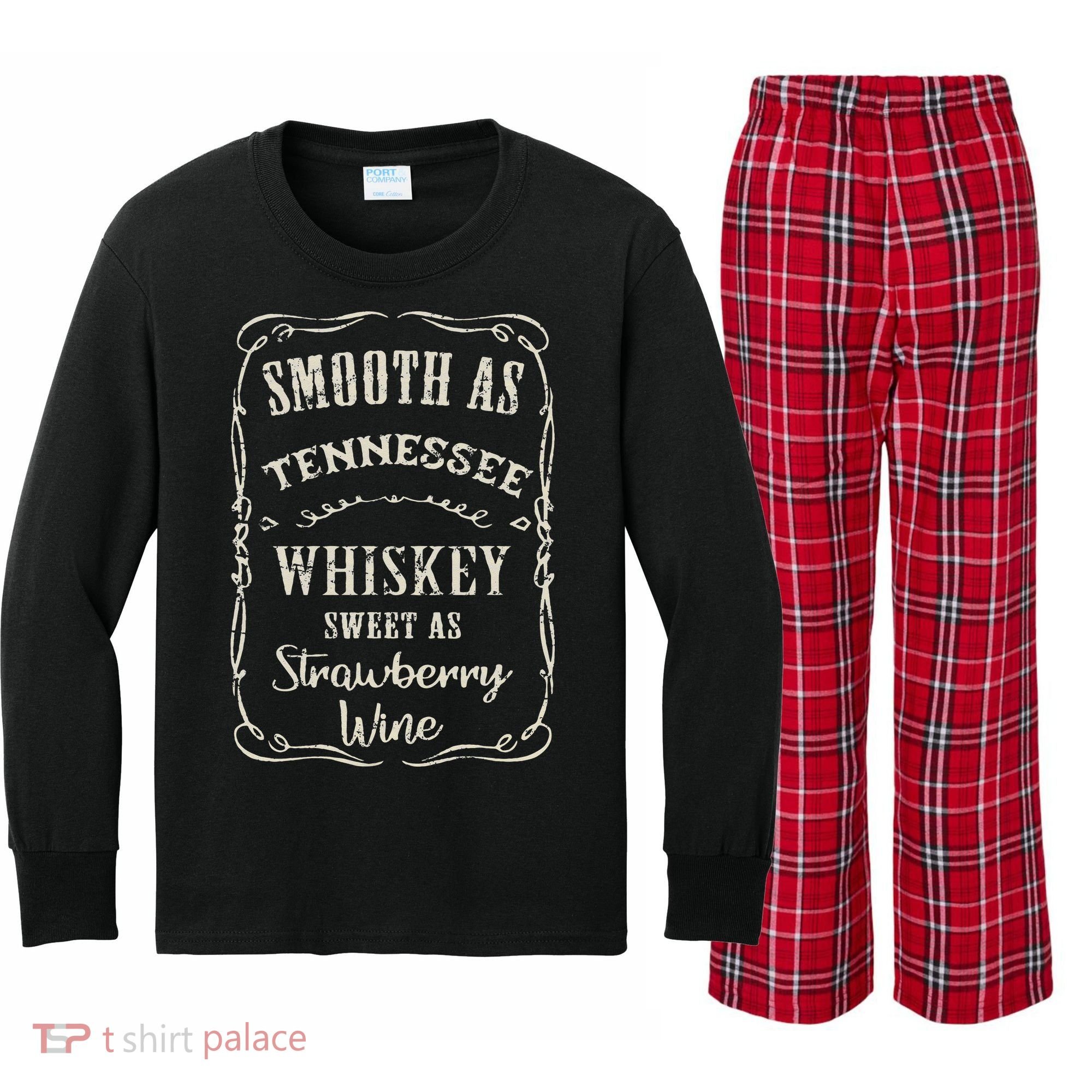 Smooth As Tennessee Whiskey Funny Humour Vacation Kids Long Sleeve Plaid Pajama Set