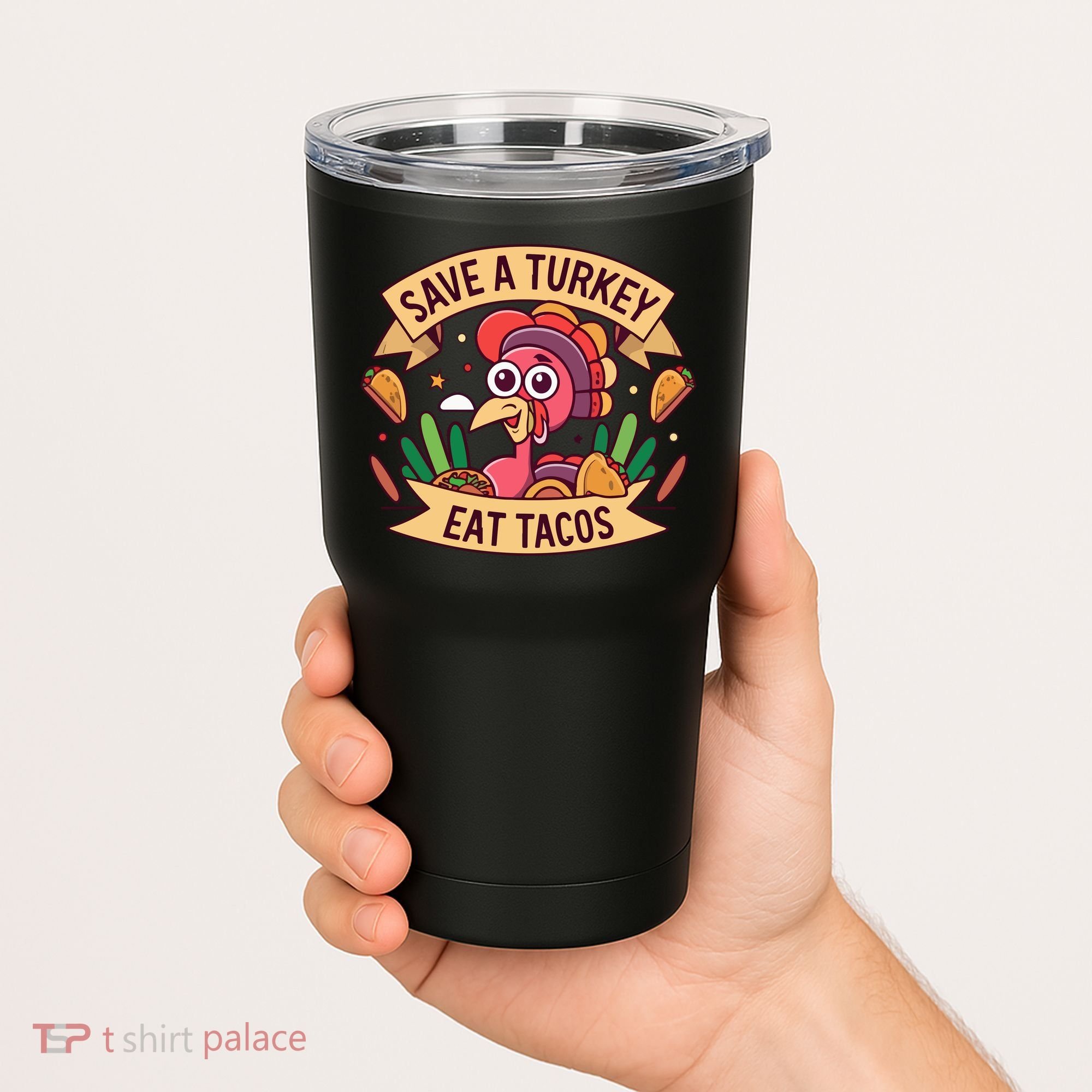 Save A Turkey Eat Tacos Funny Autumn Thanksgiving Groovy Tumbler