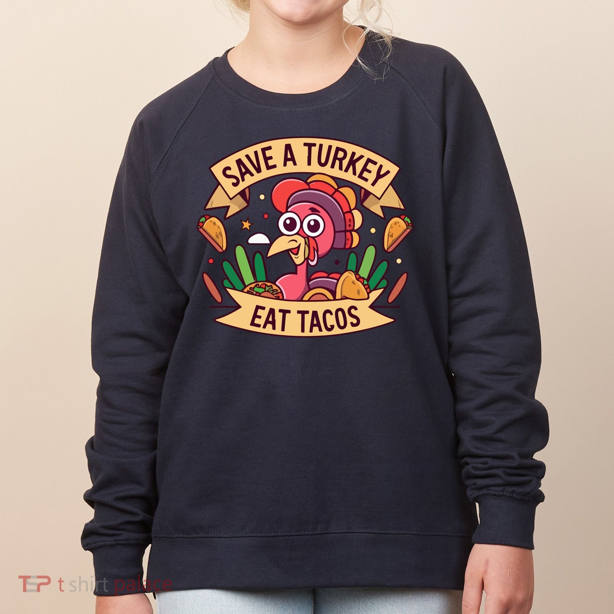 Save A Turkey Eat Tacos Funny Autumn Thanksgiving Groovy Women's Sweatshirt