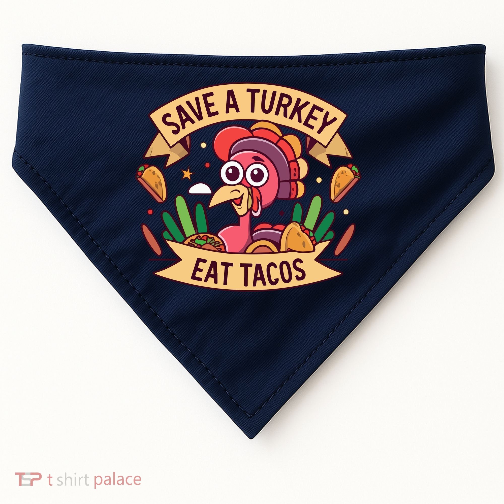 Save A Turkey Eat Tacos Funny Autumn Thanksgiving Groovy USA-Made Doggie Bandana