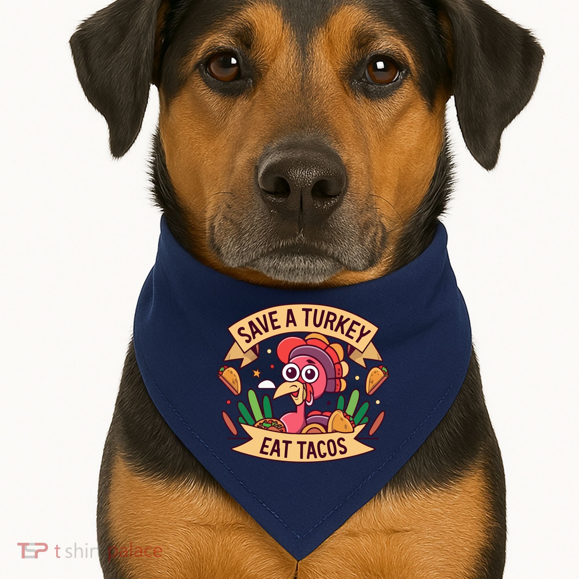 Save A Turkey Eat Tacos Funny Autumn Thanksgiving Groovy USA-Made Doggie Bandana