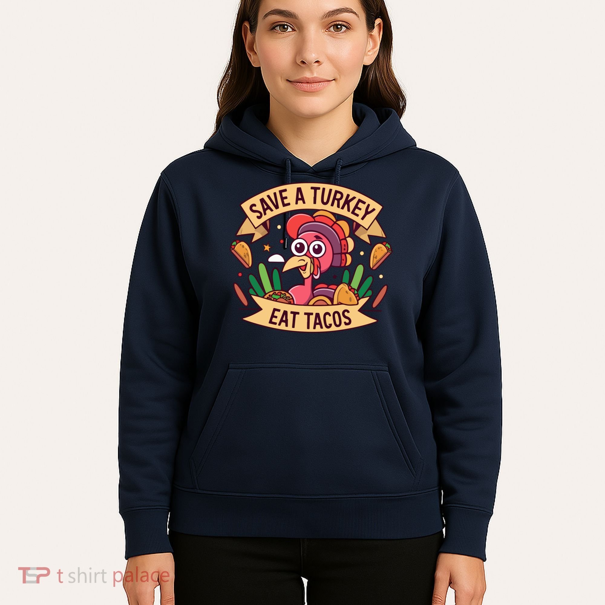 Save A Turkey Eat Tacos Funny Autumn Thanksgiving Groovy Hoodie