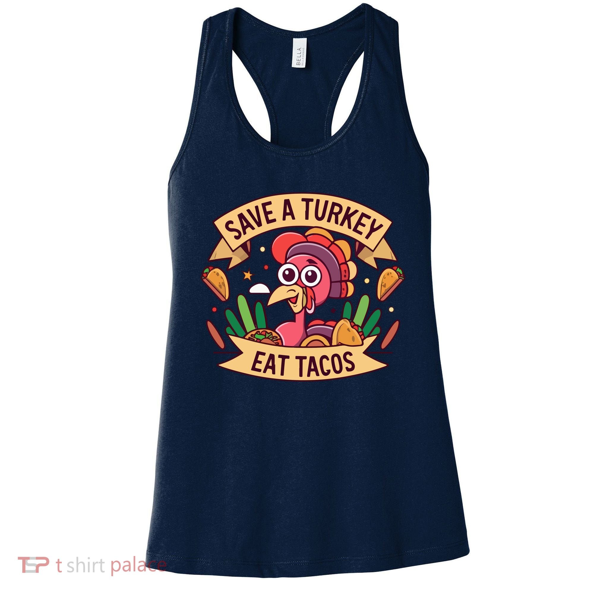 Save A Turkey Eat Tacos Funny Autumn Thanksgiving Groovy Women's Tank Top