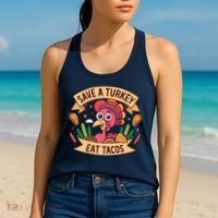 Save A Turkey Eat Tacos Funny Autumn Thanksgiving Groovy Women's Tank Top thumb 2