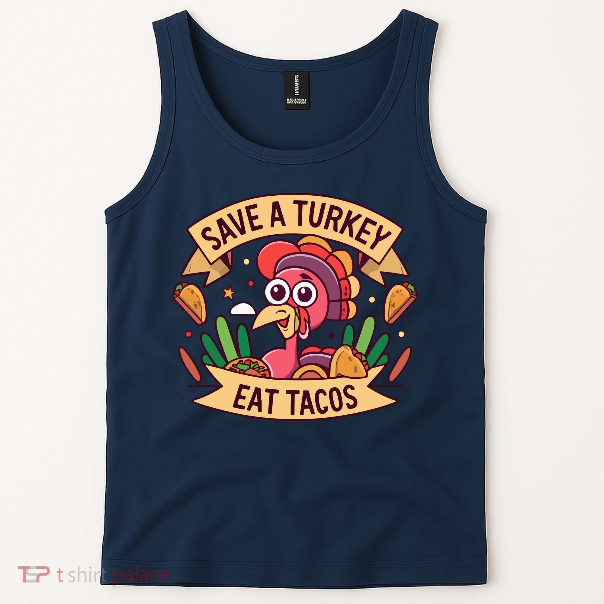 Save A Turkey Eat Tacos Funny Autumn Thanksgiving Groovy Tank Top