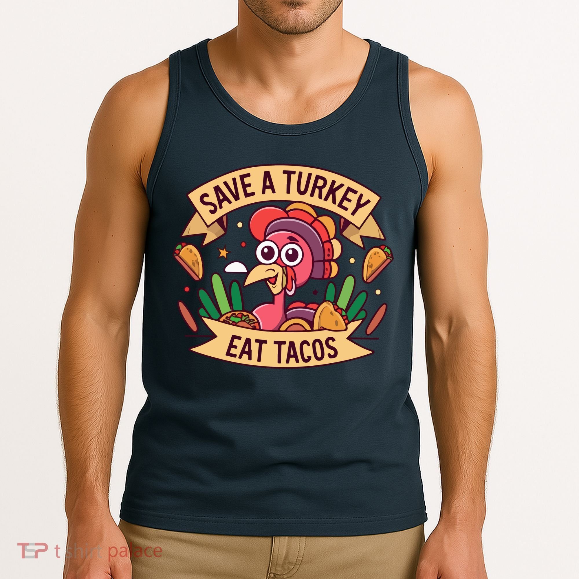 Save A Turkey Eat Tacos Funny Autumn Thanksgiving Groovy Tank Top