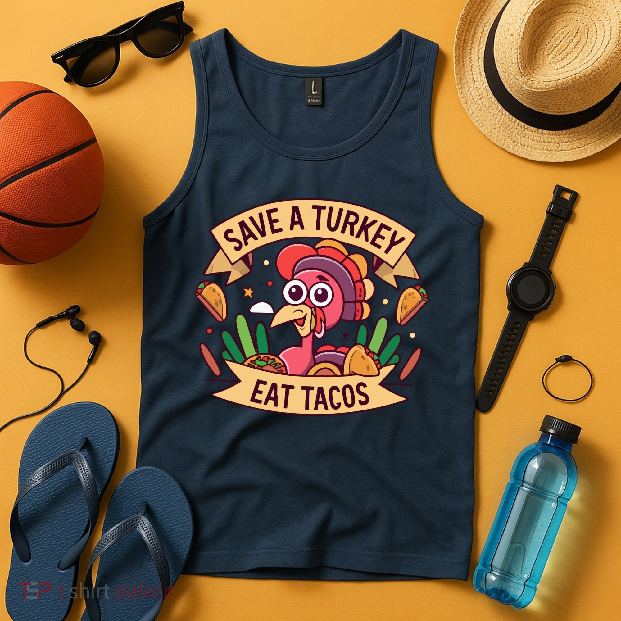 Save A Turkey Eat Tacos Funny Autumn Thanksgiving Groovy Tank Top