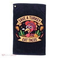 Save A Turkey Eat Tacos Funny Autumn Thanksgiving Groovy Golf Towel thumb 0