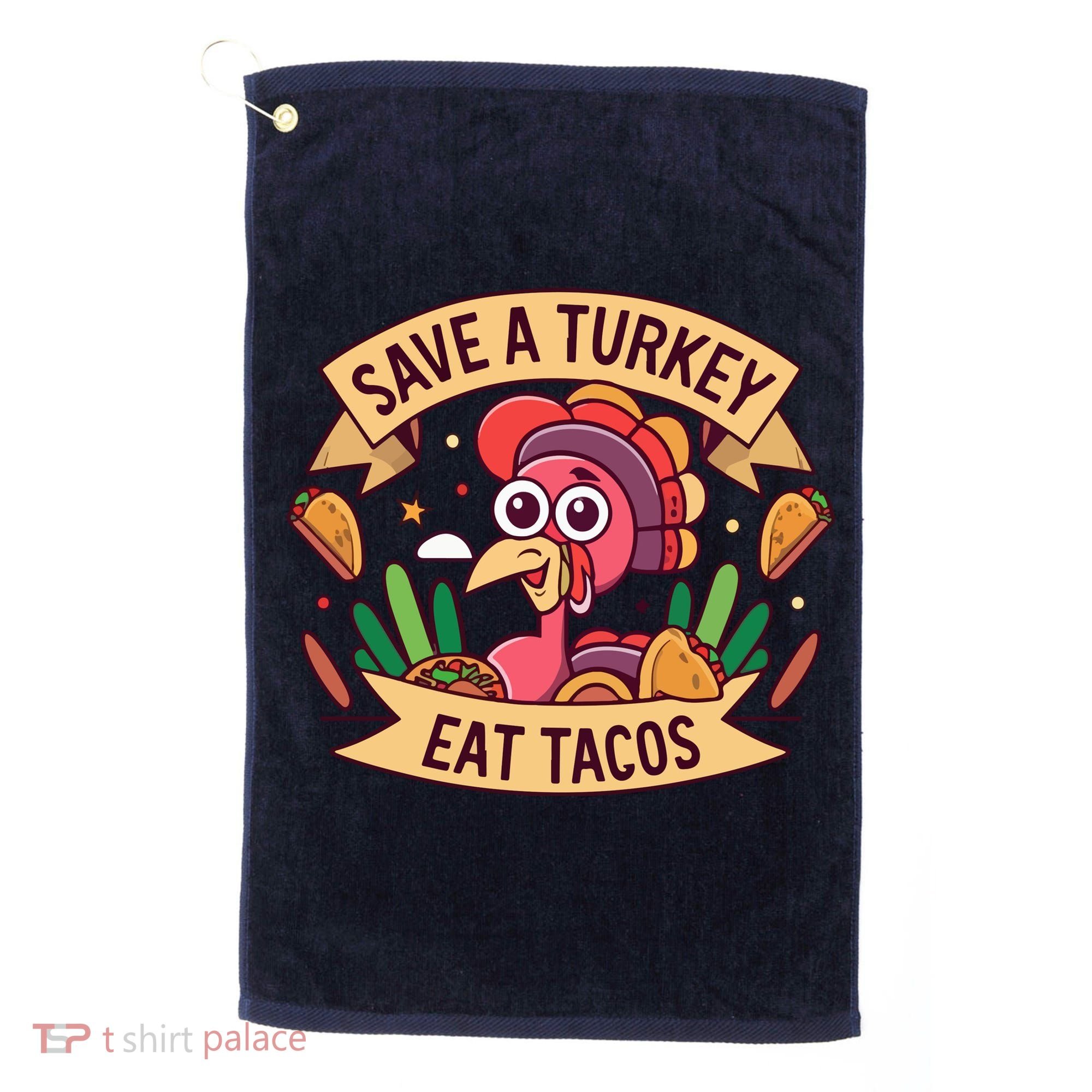 Save A Turkey Eat Tacos Funny Autumn Thanksgiving Groovy Golf Towel