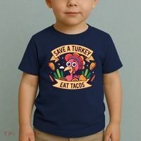 Save A Turkey Eat Tacos Funny Autumn Thanksgiving Groovy Toddler T-Shirt thumb 2