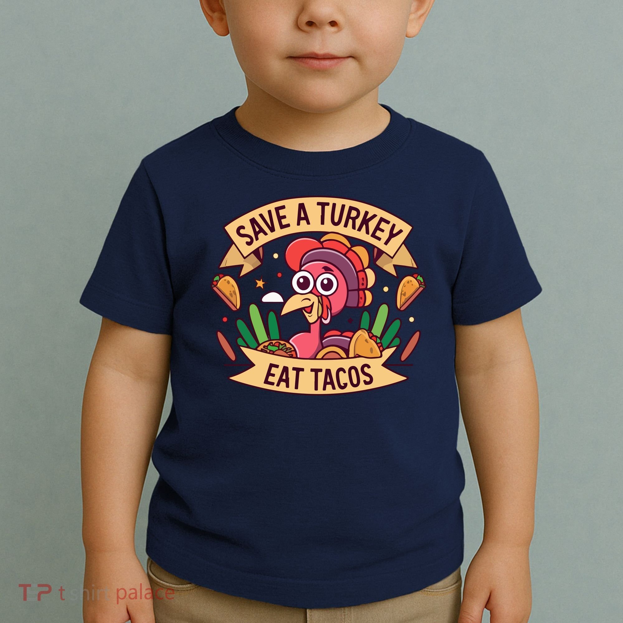 Save A Turkey Eat Tacos Funny Autumn Thanksgiving Groovy Toddler T-Shirt