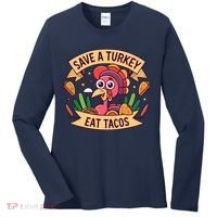 Save A Turkey Eat Tacos Funny Autumn Thanksgiving Groovy Women's Long Sleeve Shirt thumb 0