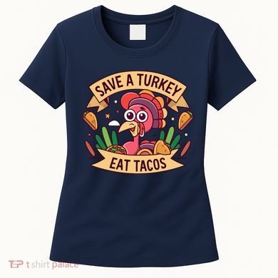 Save A Turkey Eat Tacos Funny Autumn Thanksgiving Groovy Women's T-Shirt
