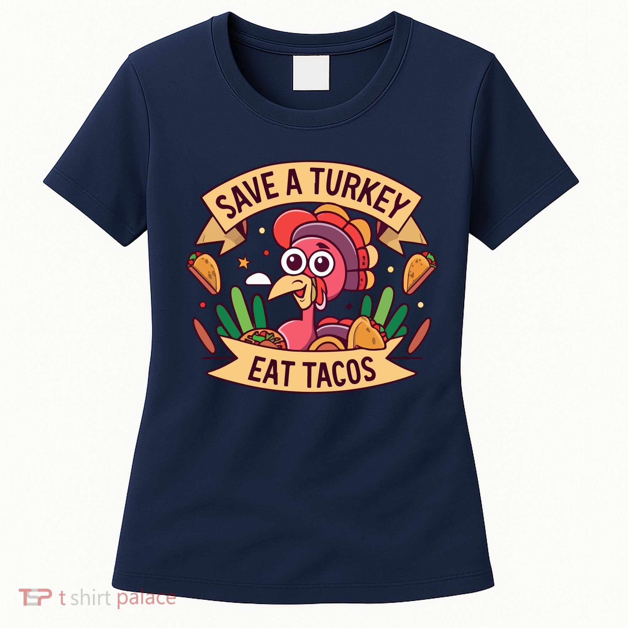 Save A Turkey Eat Tacos Funny Autumn Thanksgiving Groovy Women's T-Shirt