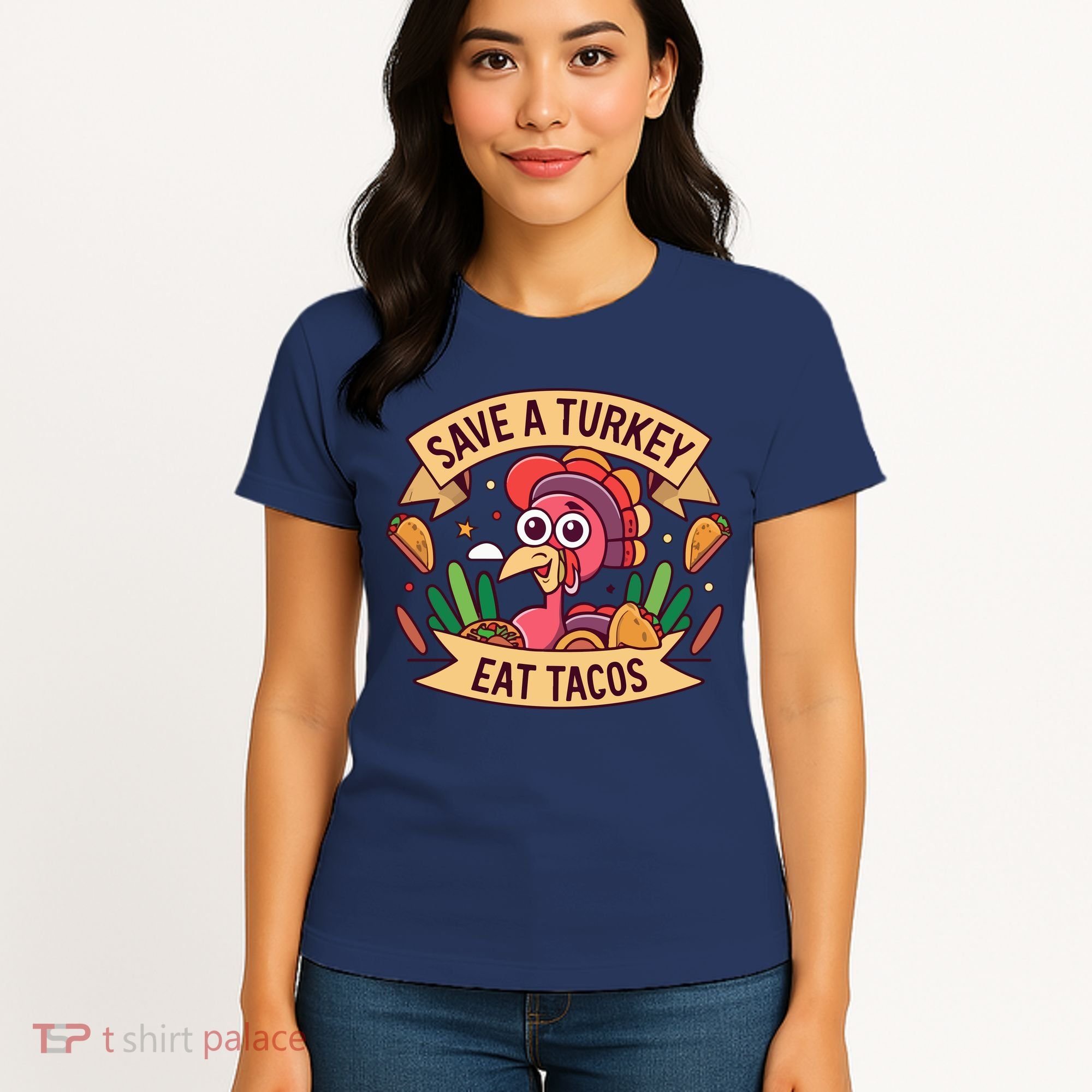 Save A Turkey Eat Tacos Funny Autumn Thanksgiving Groovy Women's T-Shirt