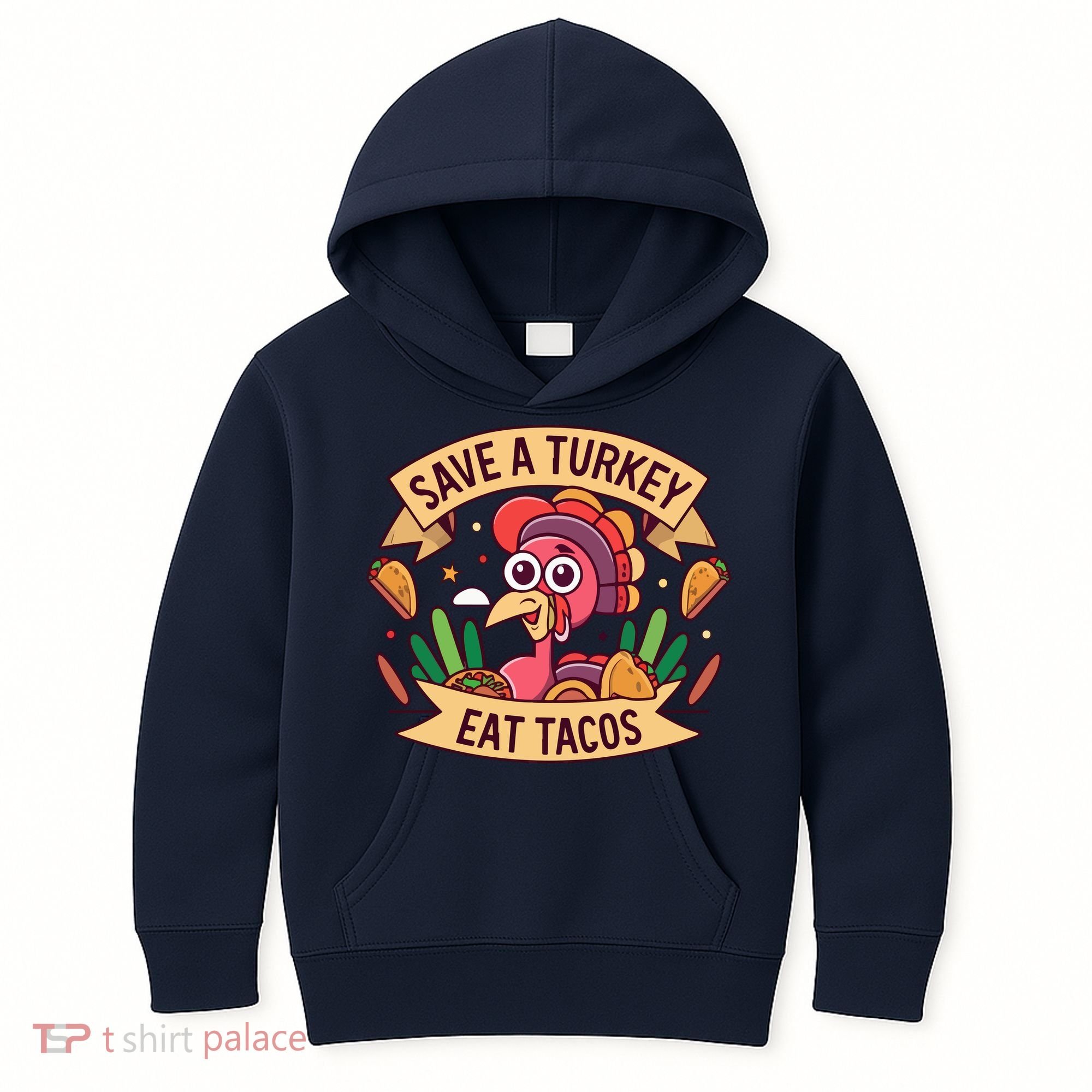 Save A Turkey Eat Tacos Funny Autumn Thanksgiving Groovy Kids Hoodie