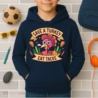 Save A Turkey Eat Tacos Funny Autumn Thanksgiving Groovy Kids Hoodie thumb 2