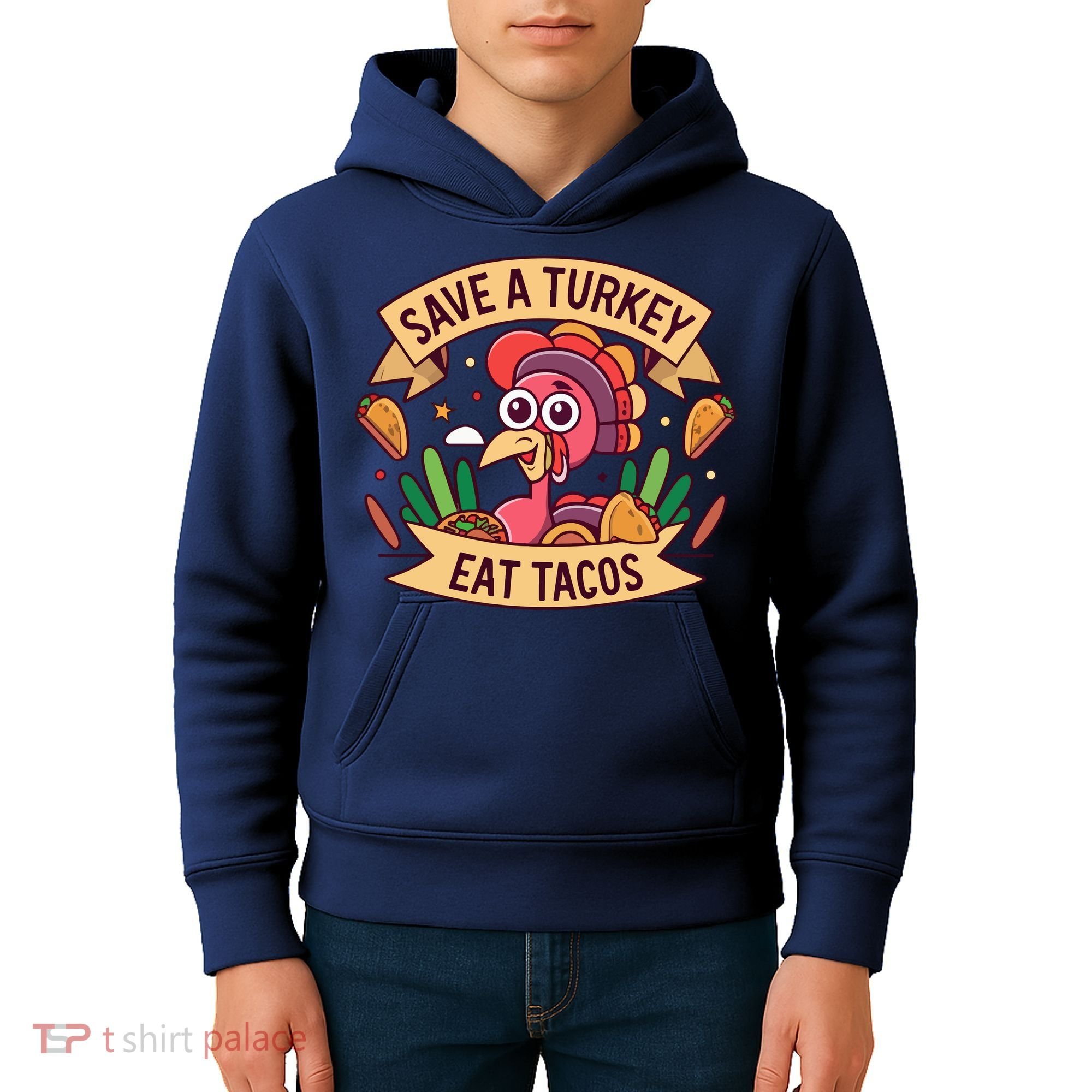 Save A Turkey Eat Tacos Funny Autumn Thanksgiving Groovy Kids Hoodie