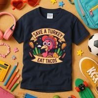 Save A Turkey Eat Tacos Funny Autumn Thanksgiving Groovy Kids T-Shirt thumb 3