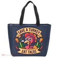 Save A Turkey Eat Tacos Funny Autumn Thanksgiving Groovy Tote Bag thumb 0