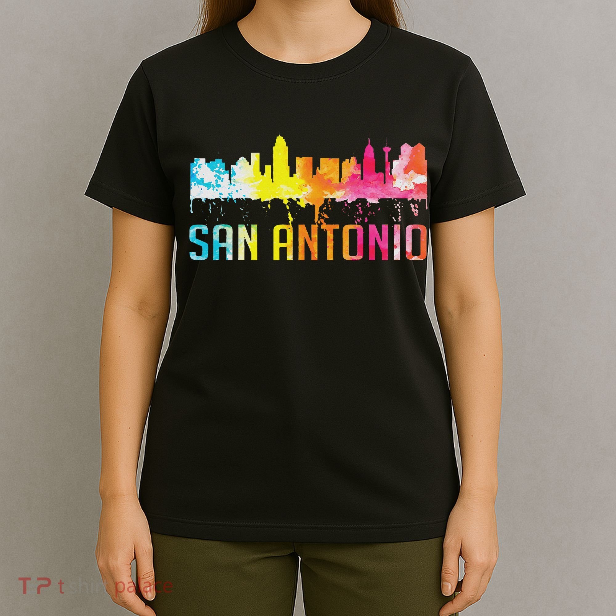 San Antonio Texas Retro Watercolor City Skyline Art Souvenir T-Shirt