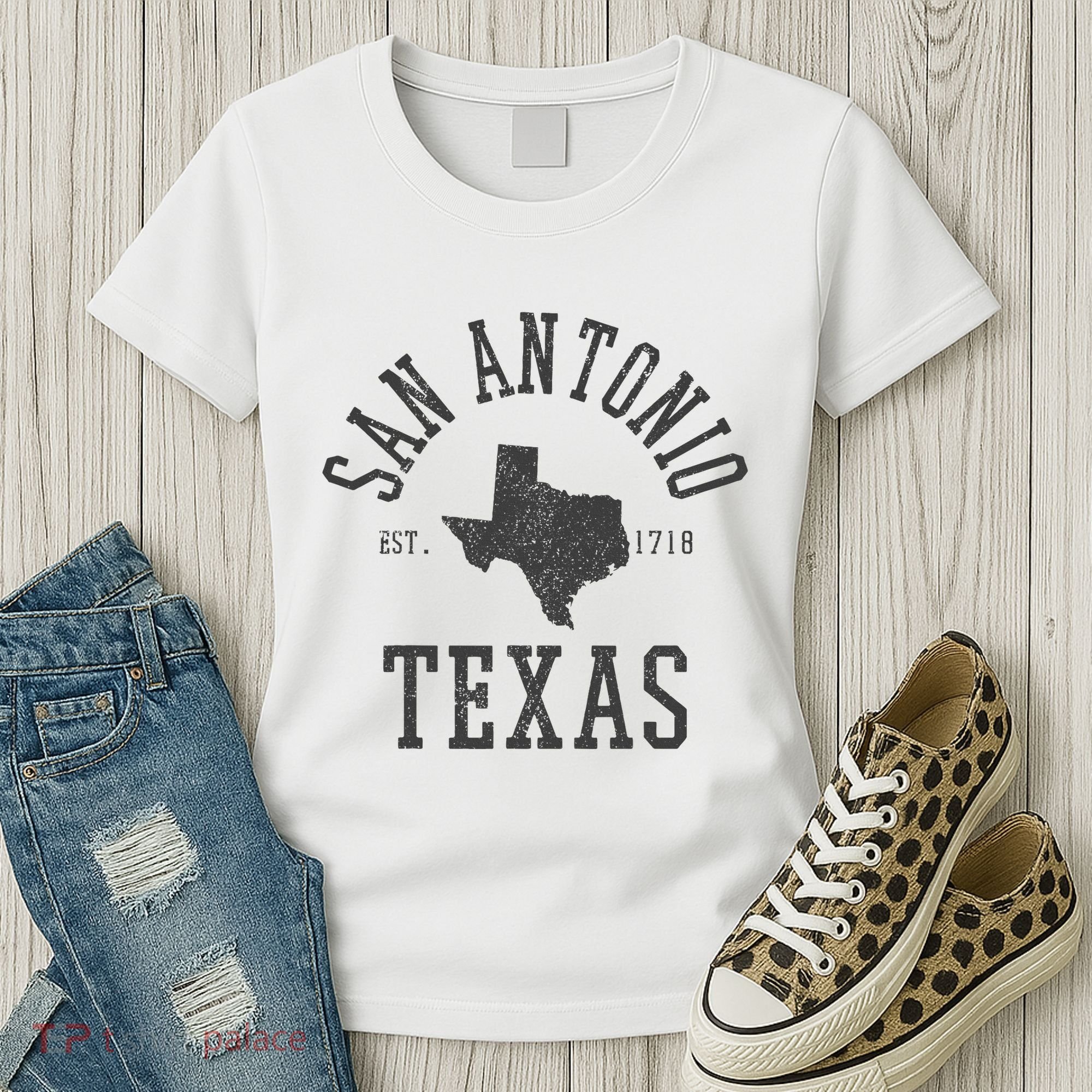 San Antonio Texas State Map Est. 1718 Souvenir Texan Pride Women's T-Shirt