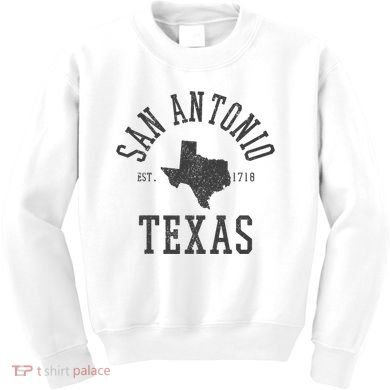 San Antonio Texas State Map Est. 1718 Souvenir Texan Pride Kids Sweatshirt