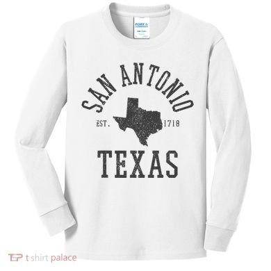 San Antonio Texas State Map Est. 1718 Souvenir Texan Pride Kids Long Sleeve Shirt