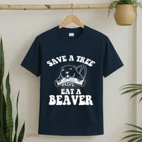 Save A Tree Eat A Beaver Funny Sayings T-Shirt thumb 2
