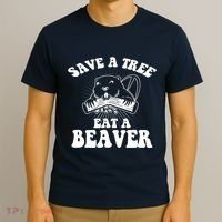 Save A Tree Eat A Beaver Funny Sayings T-Shirt thumb 3