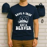 Save A Tree Eat A Beaver Funny Sayings T-Shirt thumb 6