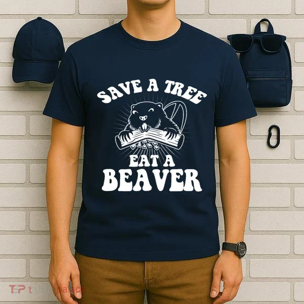 Save A Tree Eat A Beaver Funny Sayings T-Shirt