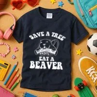 Save A Tree Eat A Beaver Funny Sayings Kids T-Shirt thumb 3