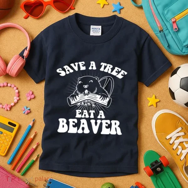 Save A Tree Eat A Beaver Funny Sayings Kids T-Shirt
